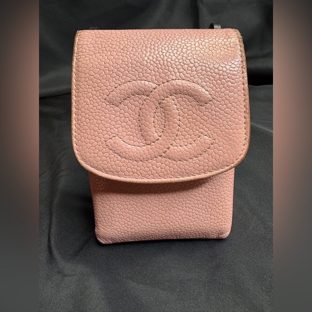 Chanel CC Embossed Cavier Leather Pouch